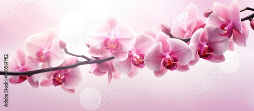 A stunning double exposure image of a branch adorned with beautiful pink orchid flowers providing plenty of copy space