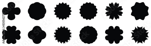 black price sticker, sale or discount sticker, sunburst badges icon. Stars shape with different number of rays. Special offer price tag. Red starburst promotional badge set, shopping  photo