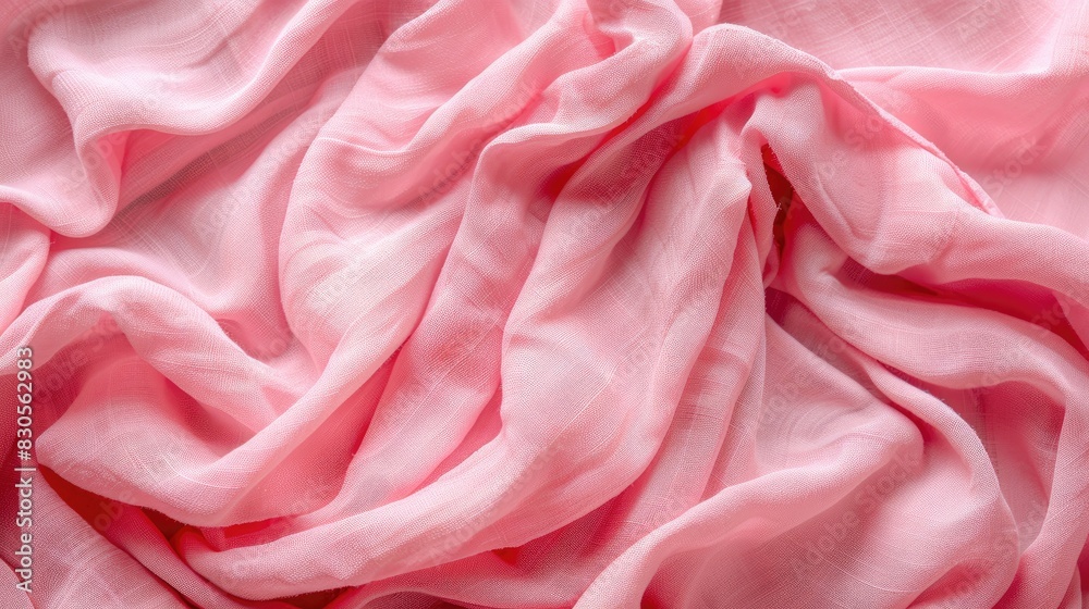 Top view of pink cotton fabric texture Draped fabric background without patterns Top view of pink cotton fabric texture Draped fabric background without patterns