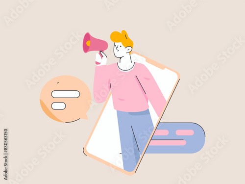 Virtual characters social communication concept business flat vector hand drawn illustration
