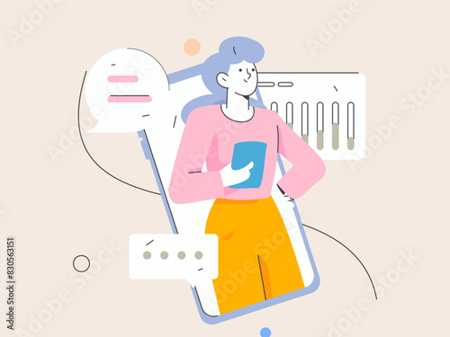Virtual characters social communication concept business flat vector hand drawn illustration
