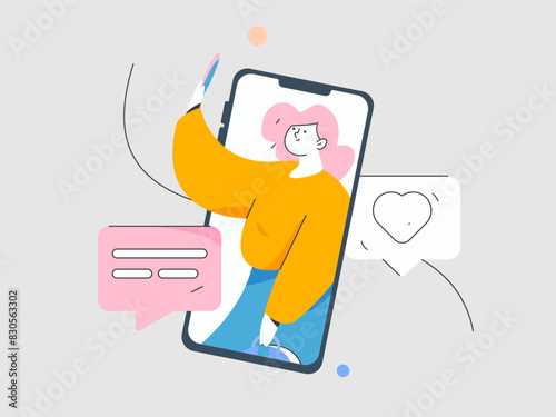 Virtual characters social communication concept business flat vector hand drawn illustration
