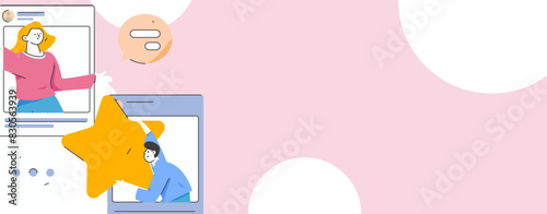Virtual characters social communication concept business flat vector hand drawn illustration
