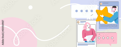 Virtual characters social communication concept business flat vector hand drawn illustration
