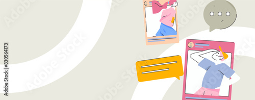 Virtual characters social communication concept business flat vector hand drawn illustration
