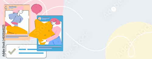 Virtual characters social communication concept business flat vector hand drawn illustration
