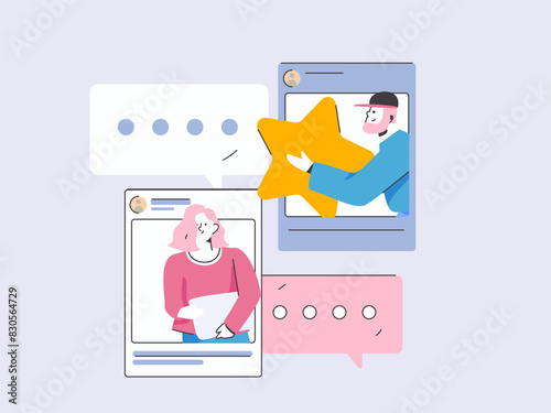 Virtual characters social communication concept business flat vector hand drawn illustration
