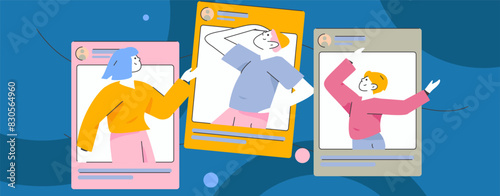 Virtual characters social communication concept business flat vector hand drawn illustration
