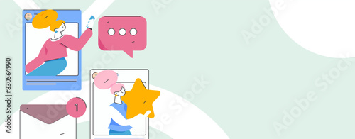 Virtual characters social communication concept business flat vector hand drawn illustration
