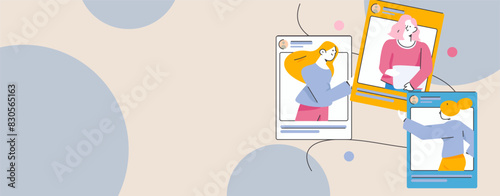 Virtual characters social communication concept business flat vector hand drawn illustration
