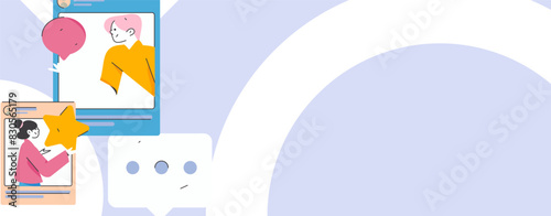 Virtual characters social communication concept business flat vector hand drawn illustration
