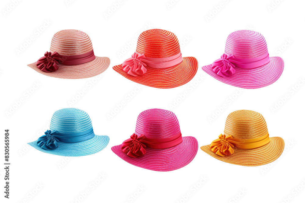 The Enchanted Quartet: Four Whimsical Hats With Bows on White or PNG Transparent Background. The Enchanted Quartet: Four Whimsical Hats With Bows on White or PNG Transparent Background.