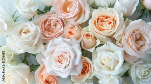 Soft Blossoms A tranquil arrangement of roses transitioning from light peach to white every bloom showcasing nature s creativity