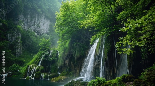 Trees and waterfalls surrounded by nature