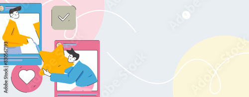 Virtual characters social communication concept business flat vector hand drawn illustration
