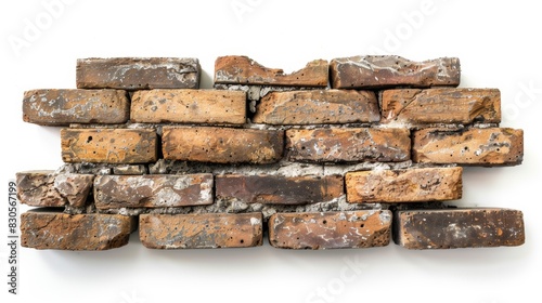 Rustic Brick Wall Fragment on White Background Generative AI