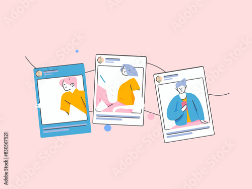 Virtual characters social communication concept business flat vector hand drawn illustration
