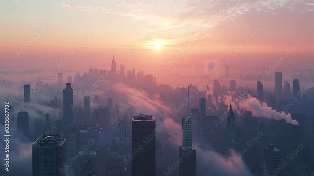 Fototapeta premium City Skyline Skyscraper with Air Pollution 