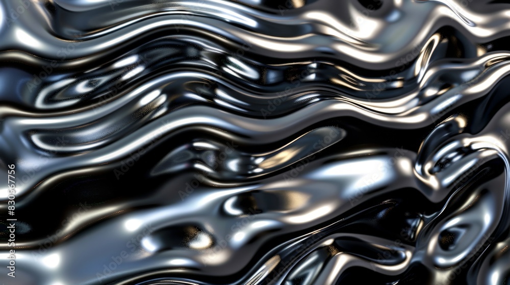 3D render of liquid metal wavy background, Generative AI 3D render of liquid metal wavy background, Generative AI
