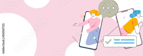 Virtual characters social communication concept business flat vector hand drawn illustration
