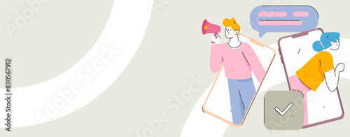 Virtual characters social communication concept business flat vector hand drawn illustration
