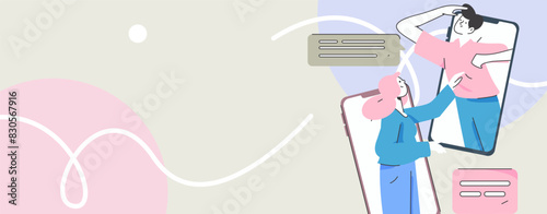 Virtual characters social communication concept business flat vector hand drawn illustration
