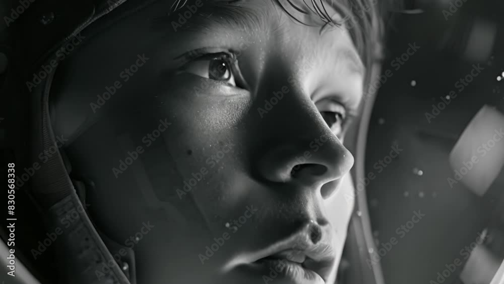 Closeup Portrait of a black-and-white female astronaut with water droplets on the surface of her helmet visor Closeup Portrait of a black-and-white female astronaut with water droplets on the surface of her helmet visor