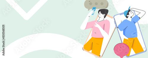 Virtual characters social communication concept business flat vector hand drawn illustration
