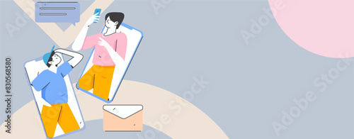 Virtual characters social communication concept business flat vector hand drawn illustration
