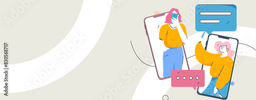 Virtual characters social communication concept business flat vector hand drawn illustration

