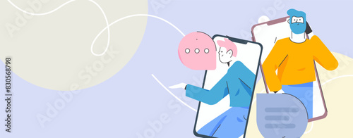 Virtual characters social communication concept business flat vector hand drawn illustration

