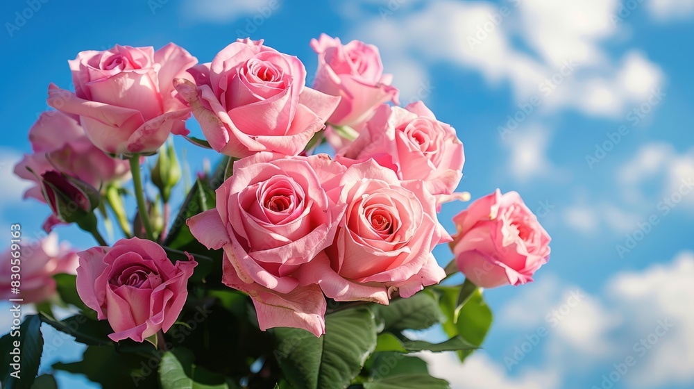 Roses bouquet set against the sky