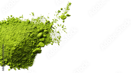 Heap of green matcha tea powder on transparent background