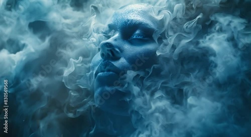 a head with transparent all waves going in to the air on background