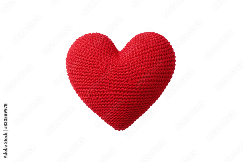 Elegant Red Knitted Heart Floating on Pure White Canvas on White or PNG Transparent Background. Elegant Red Knitted Heart Floating on Pure White Canvas on White or PNG Transparent Background.