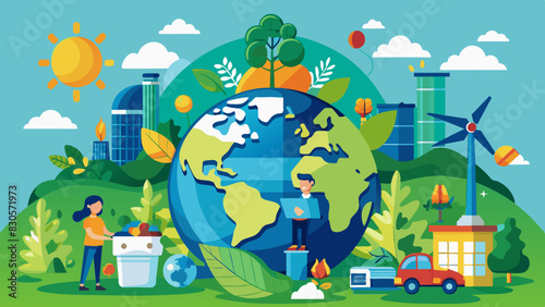 Concepto de mundo ecológico. Reciclar y ahorrar luz.