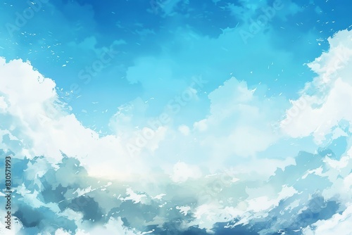 Beautiful anime background, blue sky with clouds, high resolution, vector illustration, details, beautiful background, digital art style, hand drawing painting illustration. © black