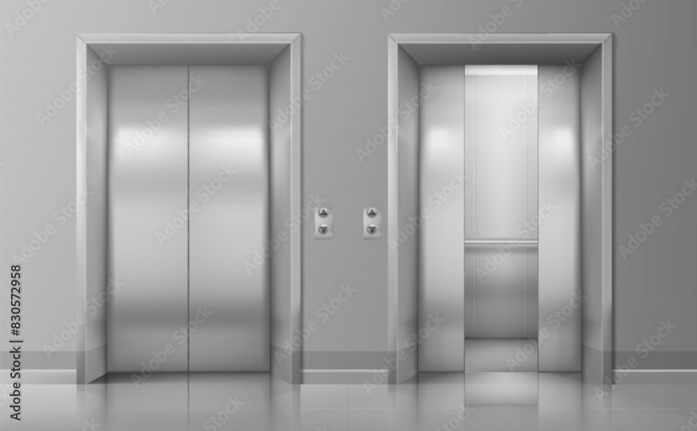 doors elevator .realistic open chrome metal office elevator vector Illustration doors elevator .realistic open chrome metal office elevator vector Illustration