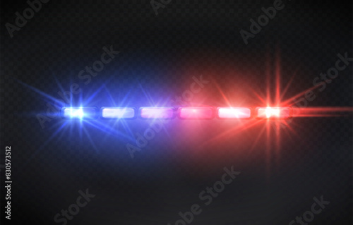Police siren lights. Beacon flasher, policeman car flashing light and red blue safety sirens vector illustration