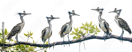 laridae standing in branch of tree on white background  photo