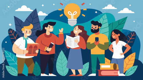 The playwriting group takes a field trip to a local production their minds racing with inspiration and ideas for their own upcoming play.. Vector illustration