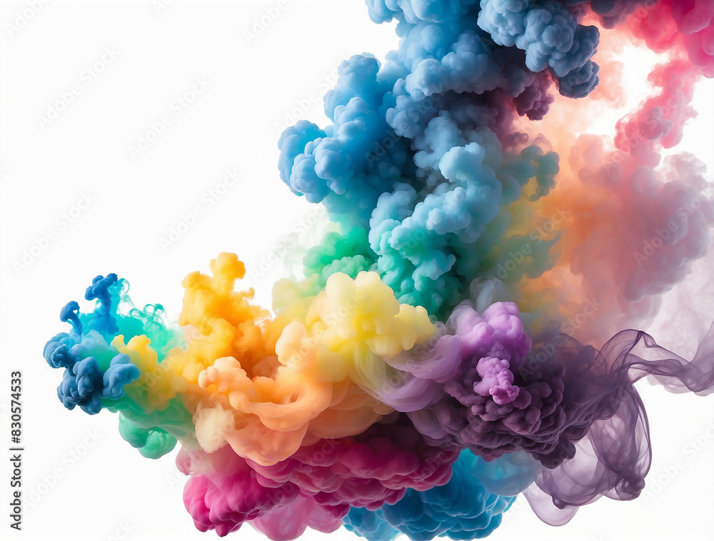 Colorful Ink Smoke in Rainbow Gradient on White Background