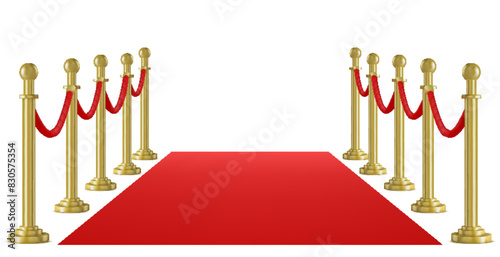 Realistic vector golden rope barriers. VIP event, luxury celebration.