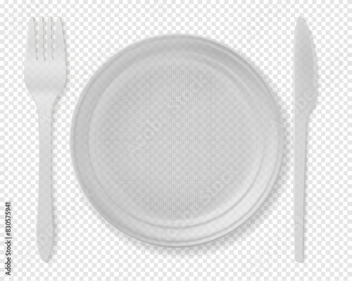 Realistic Detailed 3d Disposable White Plastic Cutlery Set Include of Spoon, Knife and Fork for Picnic. Vector illustration