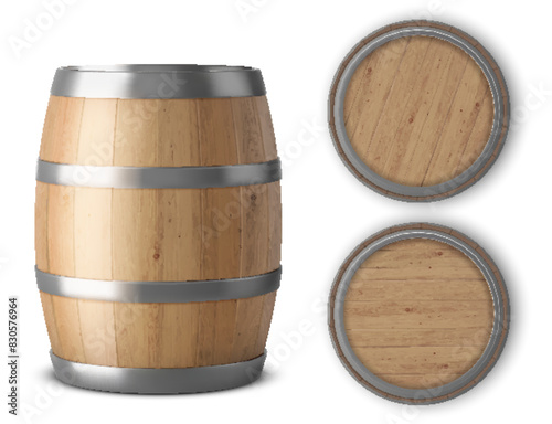 Wooden barrel realistic of isolated white background vector illustration