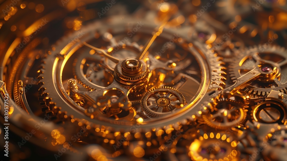 Intricate Close-Up of Steampunk Watch Gears - Detailed Cogs and Springs with Brass and Copper Elements