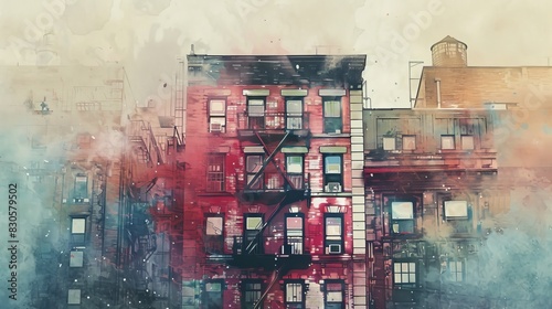 watercolor An artistic painting of a New York City apartment building.