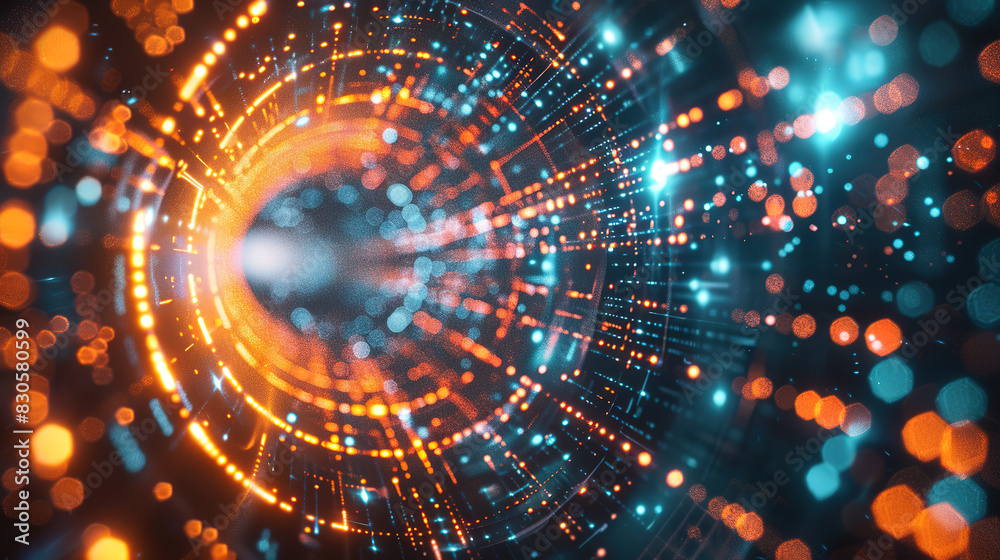 Space technology style luminous particle tunnel background Space technology style luminous particle tunnel background
