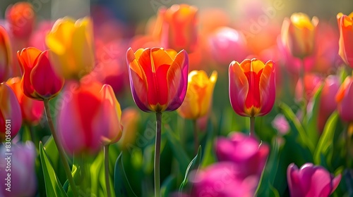 Vibrant Dutch Tulip Festival with Rows of Blooming Flowers in Bright Colors