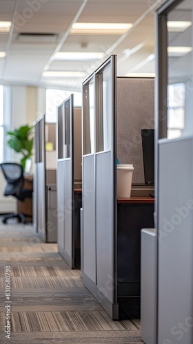 Compact Cubicle Workspace with Privacy Partitions for Productive Office Environment